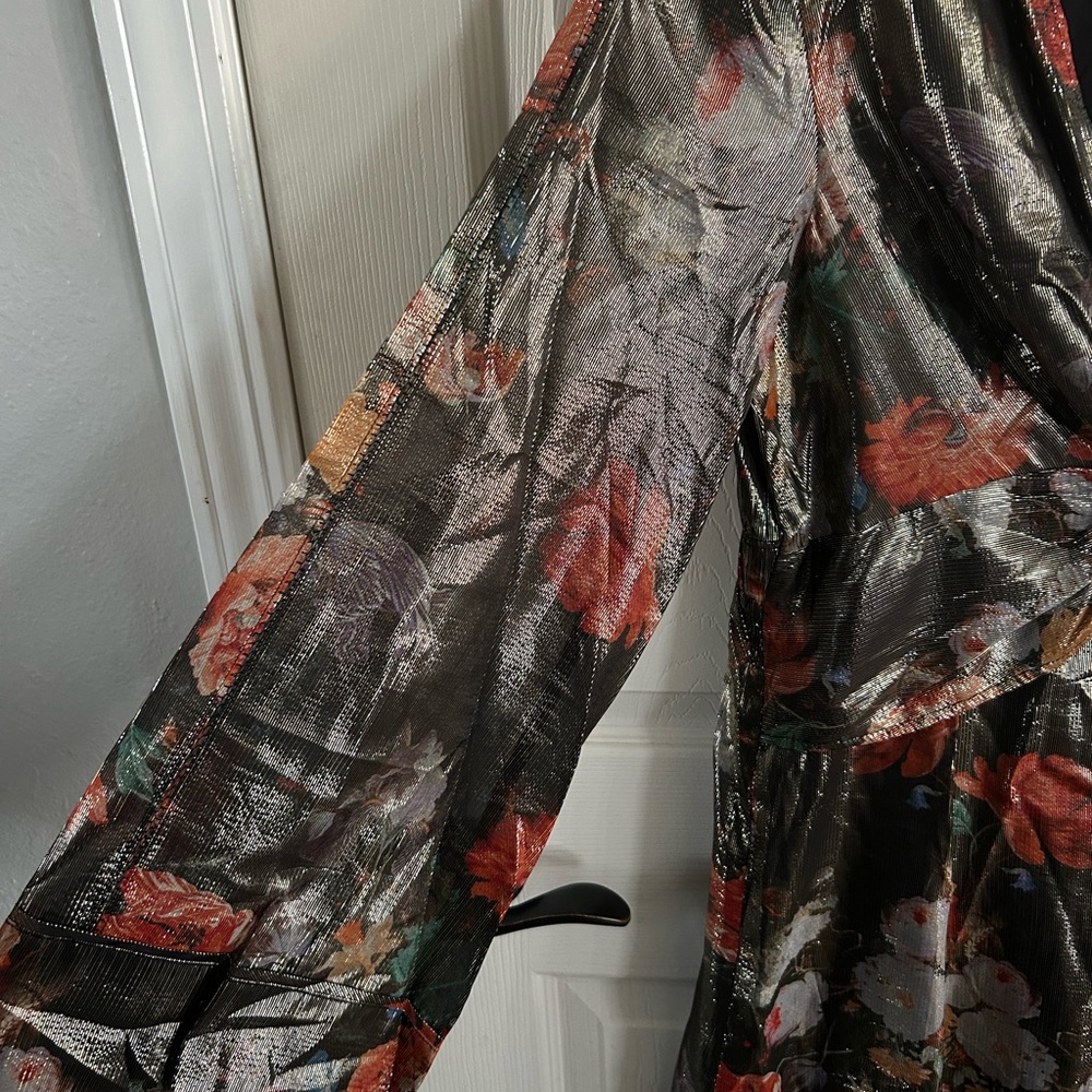 Anthropologie Caballero NWT Metallic Floral Maxi Dress Long Sleeve Sz Med Shiny - Picture 6 of 16